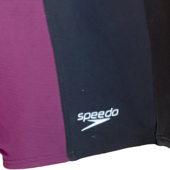 Speedo 1-Piece Swimsuit Keyhole Racerback Moderate Cut S/M Black & Purple 276F - Picture 9 of 13